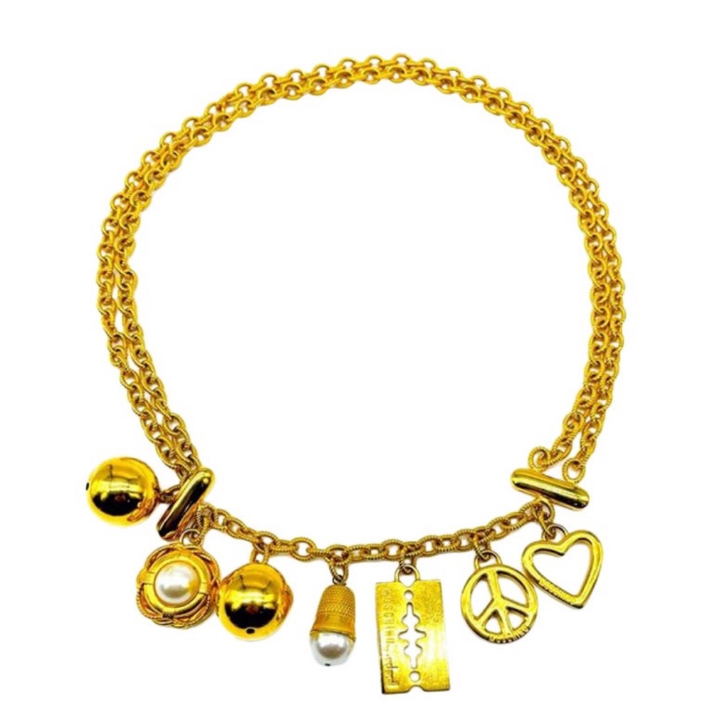 MOSCHINO gold chain link belt with charms. Collectors piece